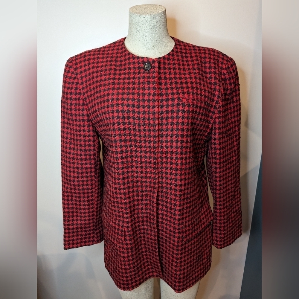 Vintage Wool Blazer, red & black houndstooth women's size 16